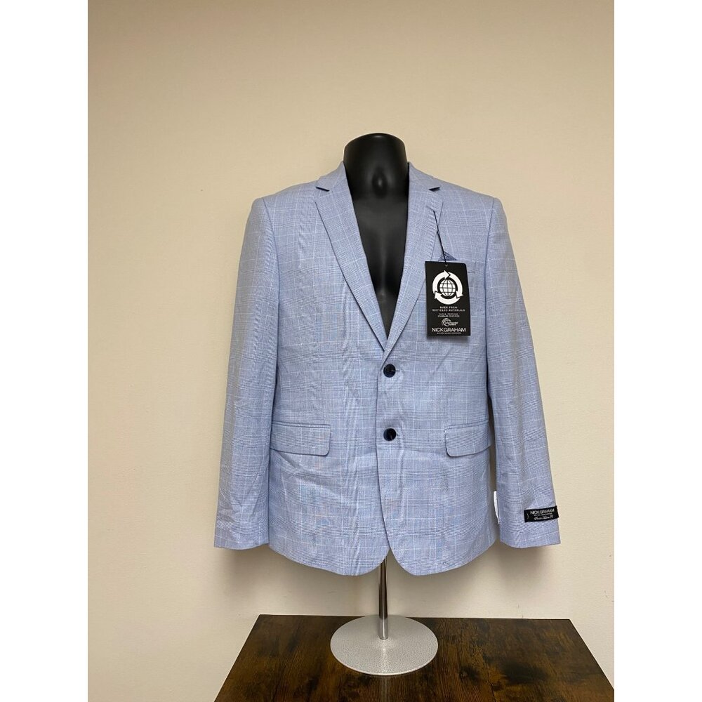 Nick Graham Men's Light Blue Plaid Slim Fit Stretch Suits Size 36S NWT